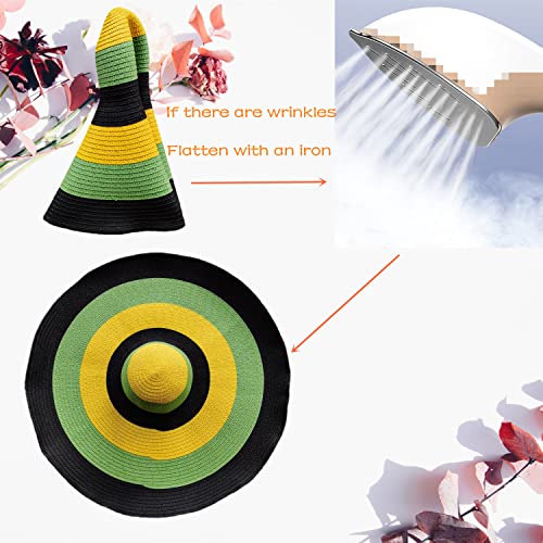 Oversized Beach Hat Women, Extra Wide Brim Foldable Straw Floppy Sun Hat - color: Avocado Green With Black Border