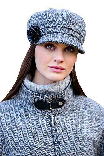 Newsboy Hat for Women's Cap 8 Panel Wool Made in Ireland - color: Gray Herringbone