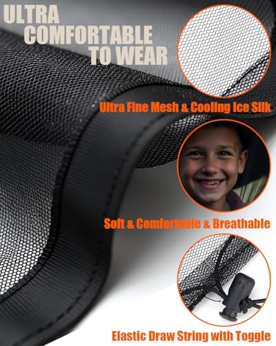 Mosquito Head Net,2 Pack Ultra Fine Ice Silk Cooling Large Long Mesh - color: Black