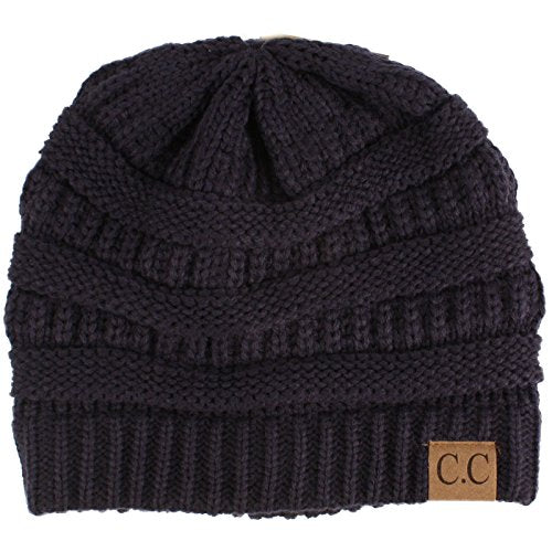 CC Classic Winter Fall Trendy Chunky Stretchy Cable Knit Beanie Hat - color: Solid Navy