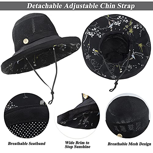 Summer Mesh Sun Hats for Women UV Protection Wide Brim Packable Bucket Hat - color: Black