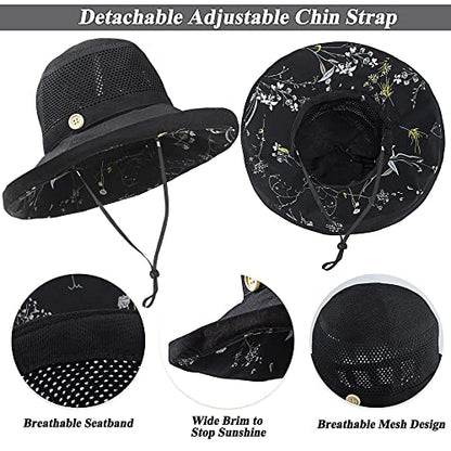 Summer Mesh Sun Hats for Women UV Protection Wide Brim Packable Bucket Hat - color: Black