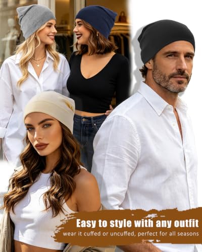 vidsel 100% Cotton Slouchy Beanie for Women Men, Thin Beanies Winter Hat - color: Navy Blue
