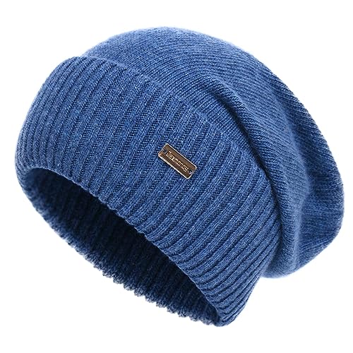 jaxmonoy Slouchy Beanies for Women Winter Lightweight Ladies Knit Hat Cuffed Soft Warm Slouch Beanie Cap - Brown - color: Denim Blue