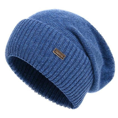 jaxmonoy Slouchy Beanies for Women Winter Lightweight Ladies Knit Hat Cuffed Soft Warm Slouch Beanie Cap - Brown - color: Denim Blue