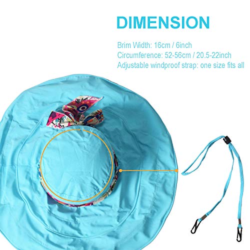 WITERY Floppy Summer UPF50+ Foldable Sun Beach Hats Accessories Wide Brim for Women - color: Blue