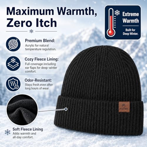 Oversize XXL Winter Beanie Knit Hat for Men - color: E1-black