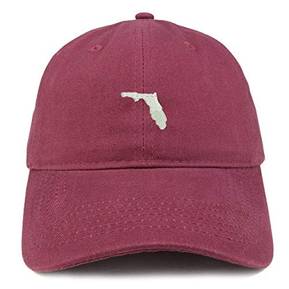 Trendy Apparel Shop Florida State Map Embroidered Soft Crown 100% Brushed Cotton Cap - color: Maroon