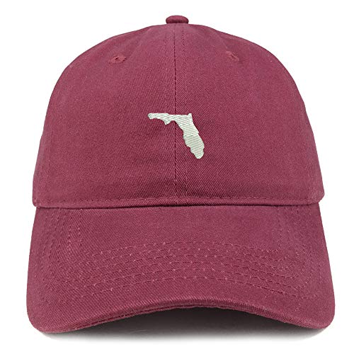 Trendy Apparel Shop Florida State Map Embroidered Soft Crown 100% Brushed Cotton Cap - color: Maroon