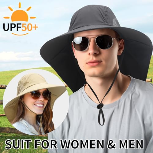 PFFY Sun Bucket Hats for Men Women UV Protection Sun Hat with Neck Flap - color: Solid Darkgray