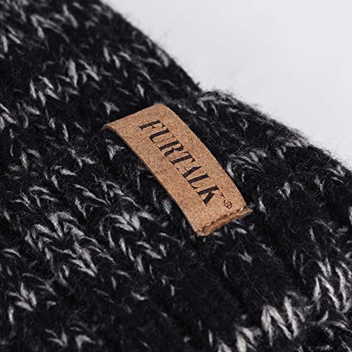 FURTALK Womens Winter Knitted Beanie Hat with Faux Fur Pom Warm Knit Skull Cap Beanie for Women - color: Mixed Black With Black Pom