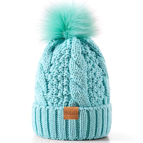Women's Winter Pompom Beanie Warm and Cozy Knit Hat Fleece Lining Skull Cap for Women - color: Light Green