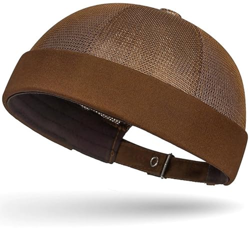 Mens Mesh Brimless Cap with No Brim, Summer Docker Cap Beanie Hat Flip Sailor Skullcap Breathable - color: Coffee