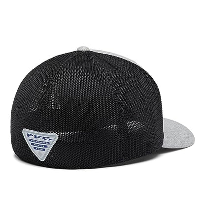 Columbia Unisex Adult PFG Logo Mesh Ball Cap - color: Cool Grey Heather/Grill/US Fish Flag, size: Small-Medium