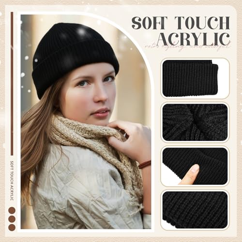 SATINIOR 4 Pieces Trawler Beanie Watch Hat Roll up Edge Skullcap Fisherman Beanie Unisex - color: Black, Purple, Orange, size: One Size