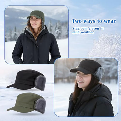 Men's Waterproof Winter Hat with Visor - color: Black, Army Green