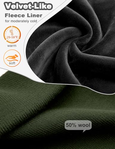 Fleece Lined Wool Beanie Hat Men Women, Warm Cuffed Winter Cap - color: Army Green