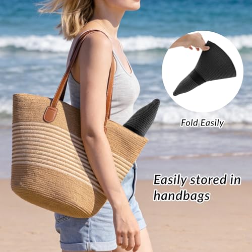 Oweisong Sun Beach Hats for Women Trendy Summer Vacation Straw Hat Boho Bow Wide Brim Packable Hat - color: Black