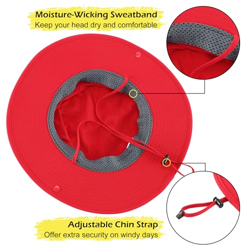Connectyle Men's Sun Hat UPF 50+ Wide Brim Bucket Hats for Fishing Hiking Gardening Adjustable Boonie Hat Outdoor Safari Hats - color: Red