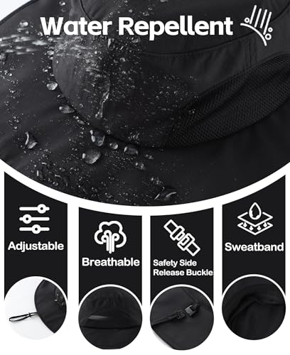 Home Prefer UPF50+ Mens Sun Hat Wide Brim Fishing Hat for Men UV Protection Womens Beach Bucket Hat for Golf Hiking Gardening - color: Black