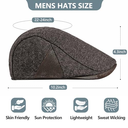 meioro Men's Cotton Newsboy Hat Adjustable Tweed Flat Cap for Men - color: Coffee