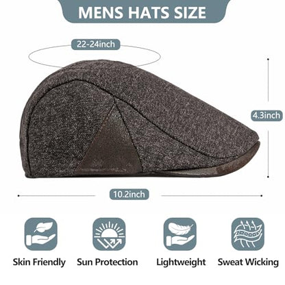 meioro Men's Cotton Newsboy Hat Adjustable Tweed Flat Cap for Men - color: Coffee