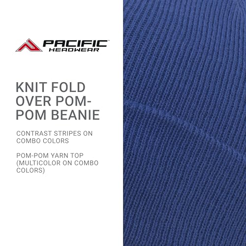Pacific Headwear Unisex Adult Pacific Headwear Knit Fold Over Pom-pom Beanie - color: Royal, size: One Size