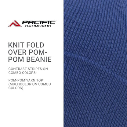 Pacific Headwear Unisex Adult Pacific Headwear Knit Fold Over Pom-pom Beanie - color: Royal, size: One Size