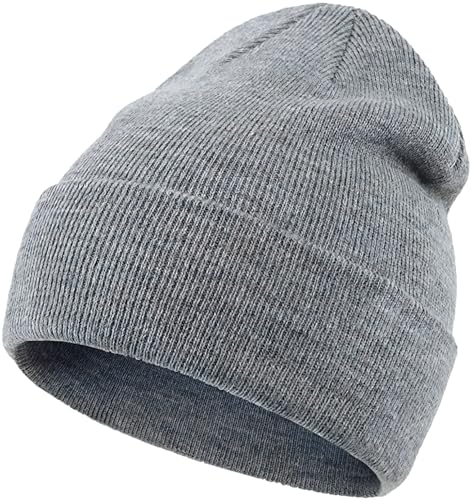 100% Cotton Beanie for Women Men Soft Knit Beanies Warm Winter Hat - color: Light Grey