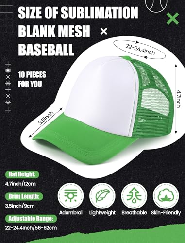 Tarpop 10 Pcs Sublimation Blank Trucker Hats Bulk - color: Fruit Green and White