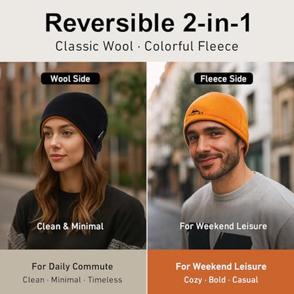 TOP-EX PolarWool™ Wool Beanie Hat for Men Women Fleece Lined Skull Cap Winter Knit Hat Watch Caps Reversible & Windproof - color: Black, size: X-Large-XX-Large