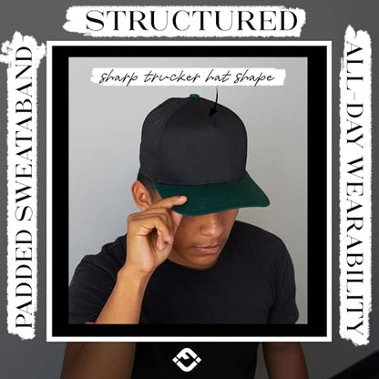 Funky Junque Adult Trucker Snapback Hat 2-Tone Baseball Cap - color: Black/Forest Green