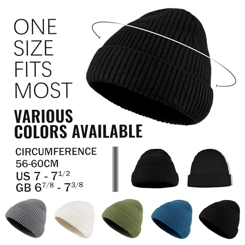 Croogo Knit Beanie Hat Fisherman Ski Caps Fall Winter Warm Knitted Ribbed Cuffed Skull Cap Slouchy Toboggan Cap for Men Women - color: Kh43-black