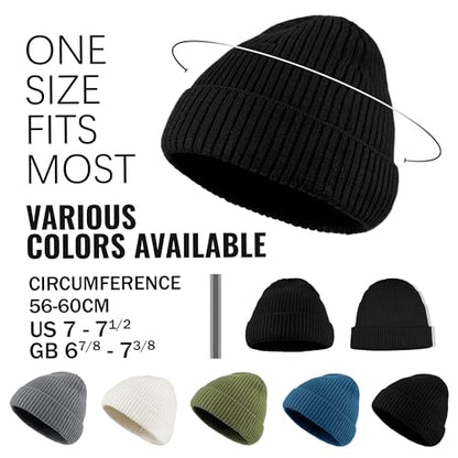 Croogo Knit Beanie Hat Fisherman Ski Caps Fall Winter Warm Knitted Ribbed Cuffed Skull Cap Slouchy Toboggan Cap for Men Women - color: Kh43-black