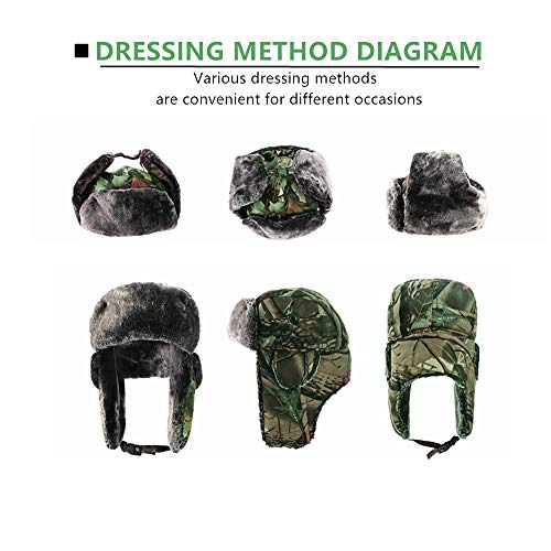 Camouflage Winter Bomber Trapper Hats Ushanka -Men Women Russian Trooper Ear Flaps Ski Snow Cold Weather Fur Mens Caps - color: Green