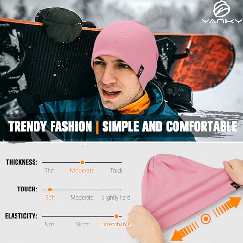 YANIKY Slouchy Beanie for Women, Mens Soft Cotton Beanie Hat, Double Layer Windproof Skull Cap for All Seasons - color: Pink
