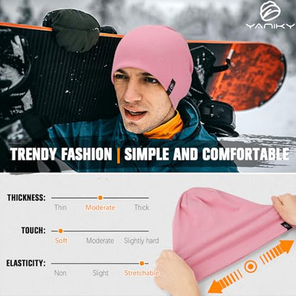 YANIKY Slouchy Beanie for Women, Mens Soft Cotton Beanie Hat, Double Layer Windproof Skull Cap for All Seasons - color: Pink