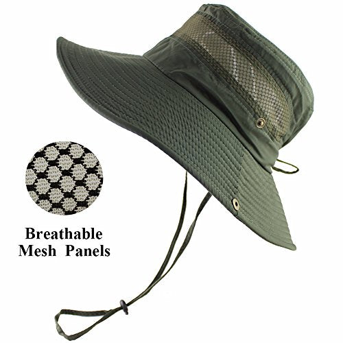 CAMOLAND Mens Fishing Hat Wide Large Brim Sun Hat with Outdoor UV Protection - color: Army Green