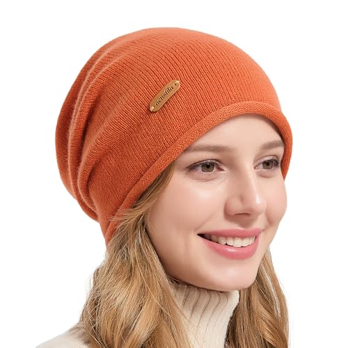 ACUSHLA 100% Merino Wool Slouchy Beanie for Women Men Winter Hat Skull Cap - color: Orange