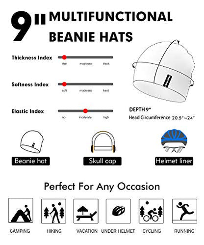 EMPIRELION Mens Running Beanie Hat, 9" Lightweight Helmet Liner Skull Cap - color: Black + Mid Grey Mel.