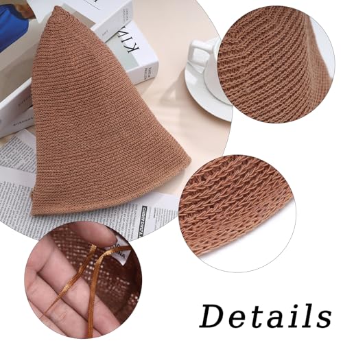 MILAKOO Crochet Bucket Hat Knit Braided Floppy Soild Color Cap for Women Foldable Sun Bowler Hat - color: A4: Camel