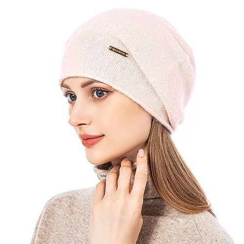 Knit Slouchy Beanie Hats for Women Cashmere Ski Cap Knitted Wool Soft Warm Winter Hat - color: A01-beige