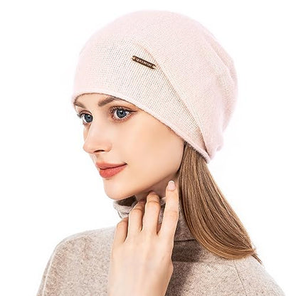 Knit Slouchy Beanie Hats for Women Cashmere Ski Cap Knitted Wool Soft Warm Winter Hat - color: A01-beige