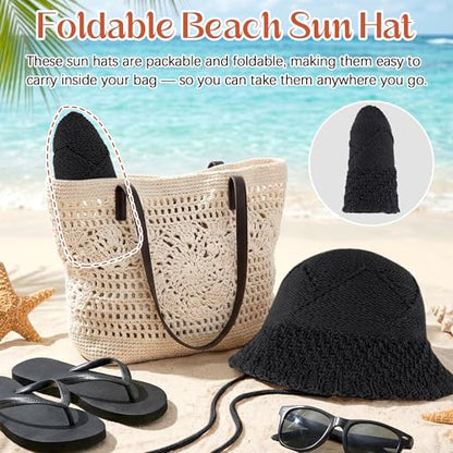 Ababalaya Women’s Lightweight Cotton Crochet Bucket Hat - color: Black