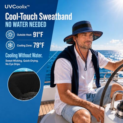 UvCoolix™ Cooling Sweatband Breathable Bucket UPF50+ XL XXL Sun Hat Under Stiff Wide Brim Pattern Boonie Fishing,Hiking,Beach - color: Darkgray-palm, size: Medium-Large