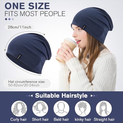 HAMUNI Slouchy Beanie for Women Men Soft Cotton Chemo Hats Double-Layer Warm Beanie Cap for Daily Wear & Transitional Seasons - color: Blue