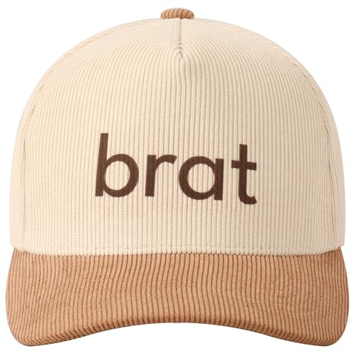 MIRMARU Vintage Novelty Heat Pressed Two-Tone Cotton Corduroy Trucker Baseball Cap for Men & Women - color: Brat,beige