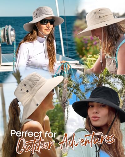 FURTALK Sun Hats for Women Wide Brim Bucket Hat Ponytail Hole Outdoor UPF - color: Green