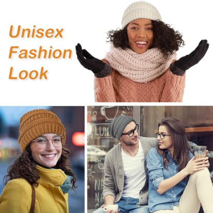 FURTALK Winter Beanie Hat for Women Satin Lined Cable Knit Chunky Slouchy Beanies Skull Warm Cap - color: Beige