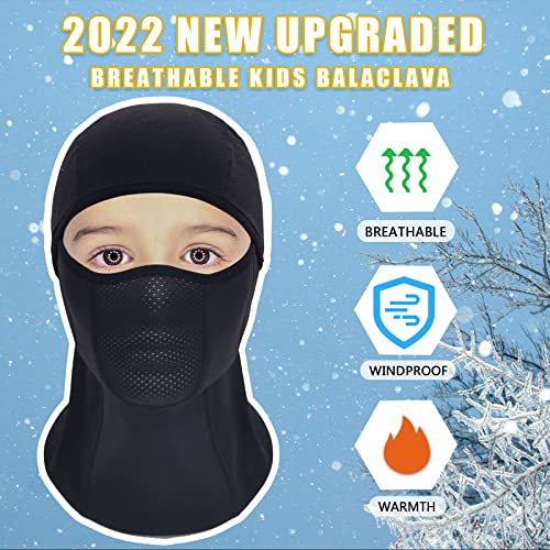 Breathable Kids Balaclava Ski Mask (2 Pack), Fleece Winter Face Mask for Cold Weather Boys Girls - Children Windproof Hat - color: Black + Grey